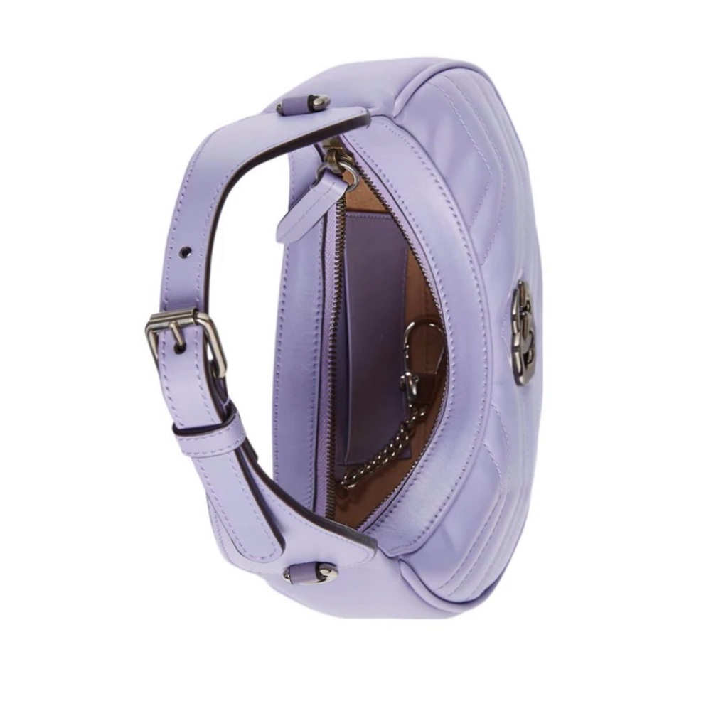 Gucci GG Marmont Mini Shoulder Bag Lavender Purple Matelassé Leather Chain Strap - Picture 8 of 9